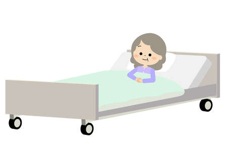 Elderly woman resting in bed with peace of mind after being hospitalizedのイラスト素材
