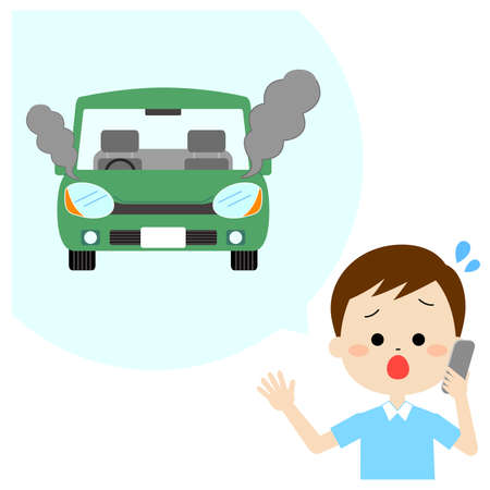 Man in phone contact with broken carのイラスト素材