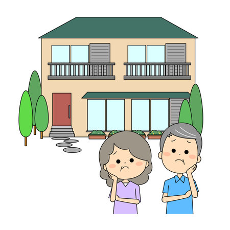 Elderly couple troubled about familiar housingのイラスト素材