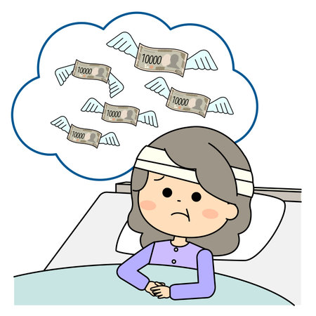 Elderly woman worried about hospitalization costsのイラスト素材