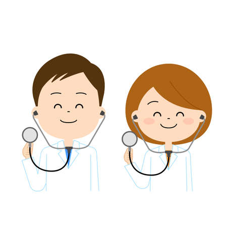 Male and female key workers with a smile and a stethoscopeのイラスト素材