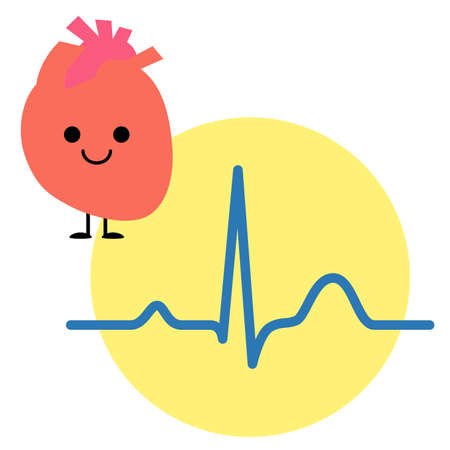Cute internal organs, healthy heart and electrocardiogramのイラスト素材