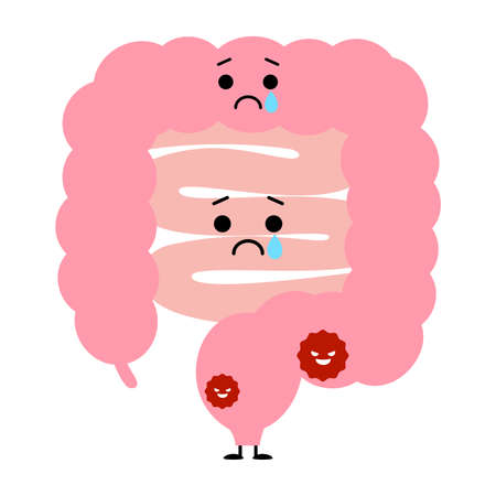Large intestine with cancer and small intestine with sadnessのイラスト素材