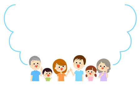 Family happy to see the information aboveのイラスト素材