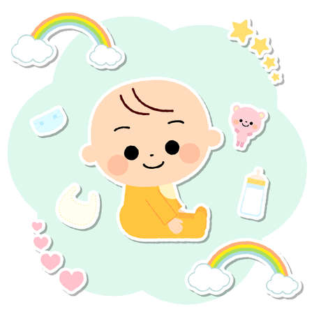 Cute handwritten baby and baby accessoriesのイラスト素材