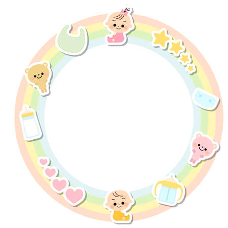 Handwritten cute baby and baby accessory frameのイラスト素材