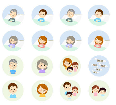 Round icons of worried peopleのイラスト素材