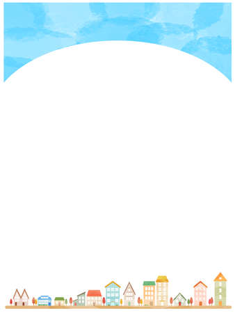 Cityscape frame with cute housesのイラスト素材