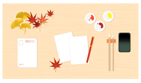 Background of desk trying to write postcardのイラスト素材