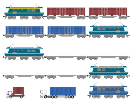 Freight Train Container Container Truck Setのイラスト素材
