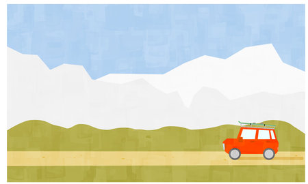 Background of landscape with car with luggage going on a trip Winterのイラスト素材