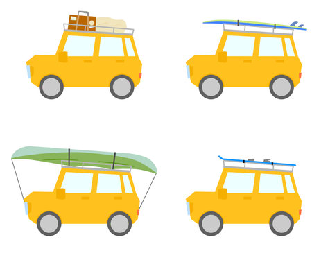 Set of yellow cars with various luggageのイラスト素材