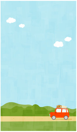 Background of landscape with car with luggage going on a trip Springのイラスト素材