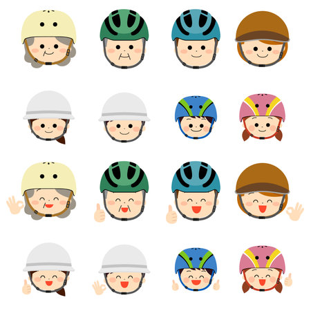 Illustration set of people wearing cycle helmetsのイラスト素材