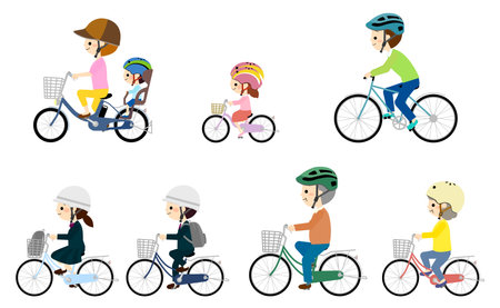 People riding bicycles wearing bicycle helmetsのイラスト素材