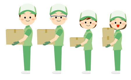 Set of people in work clothes delivery man with luggageのイラスト素材