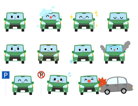 Car character set with various expressionsのイラスト素材