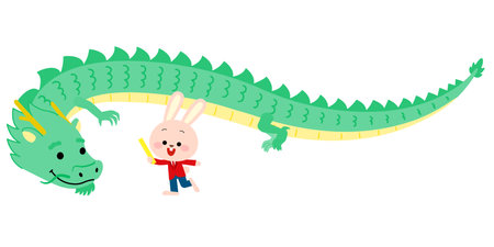Rabbit passing the baton to the dragonのイラスト素材