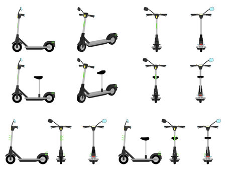 Electric Kickboard Vehicle Illustration Setのイラスト素材