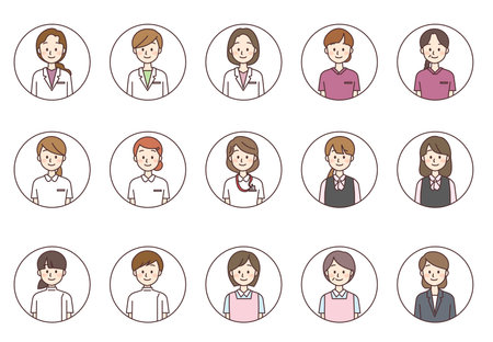 Icon set of people working in medical institutionsのイラスト素材