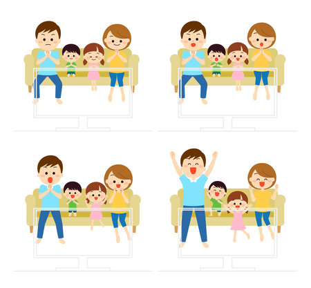 Parents and children watching the game on TVのイラスト素材