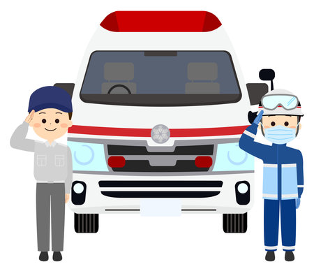 Paramedic saluting ambulanceのイラスト素材