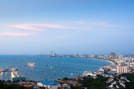 A bird s eye view over Pattaya at duskの写真素材