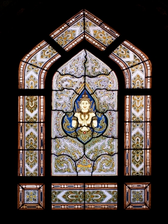 Thai style buddhism temple windowのeditorial素材