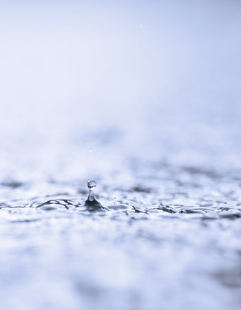 Raindrop falling on a lake surface. You can see the reflection of the lake in the drop.
