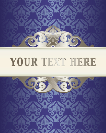 Illustration of a blue vintage floral pattern background with white copyspace for your text.のイラスト素材