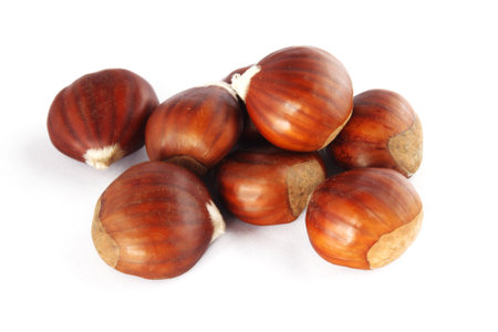 Chestnuts over a white background.の写真素材