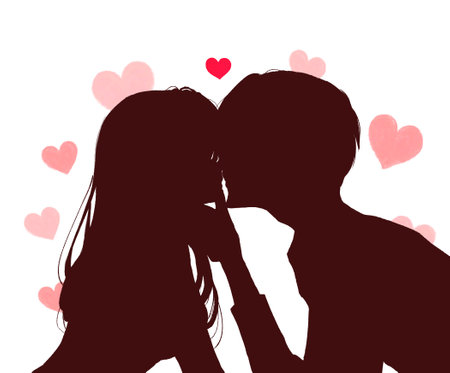 Kissing man and woman silhouetteの写真素材
