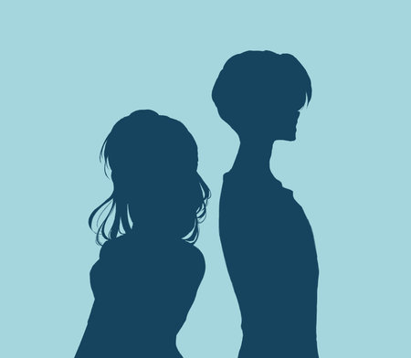 Back to back men and women upper body silhouette negativeの写真素材