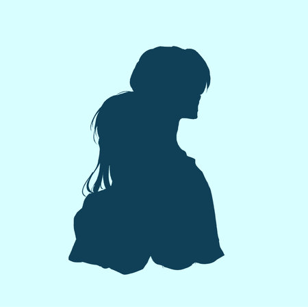 Men and women leaning back to back silhouetteの写真素材