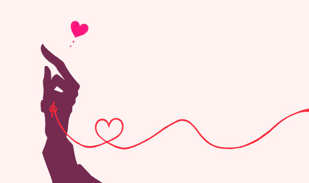 Silhouette of a man's hand tying the red thread of fate