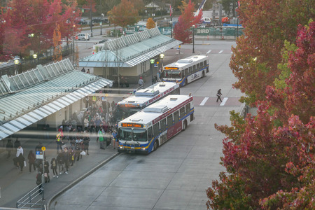 Bus station in fall seasonのeditorial素材