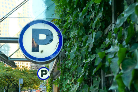 Parking sign at parking lotの写真素材