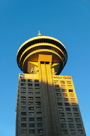 Downtown Vancouver Lookout Tower on October 27, 2017 in Vancouver, Canada. The famous Observation Deck is situated in the heart of Vancouver, and it has a revolving restaurant.のeditorial素材