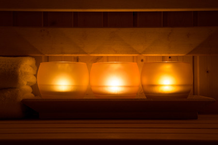 Interior of a wooden finnish sauna.の写真素材