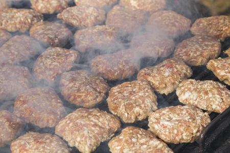 Meatballs on grill. Traditional food for the Balkan Peninsula.の写真素材