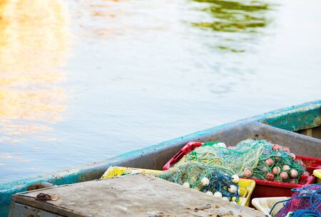Closeup of a wooden fishing boat.の写真素材