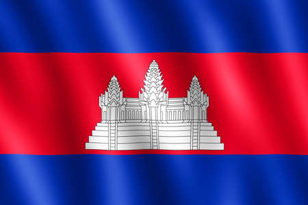 Flag of Cambodia waving in the wind giving an undulating texture of folds in the fabric. The Image is in the official ratio of the flag - 2:3.の写真素材