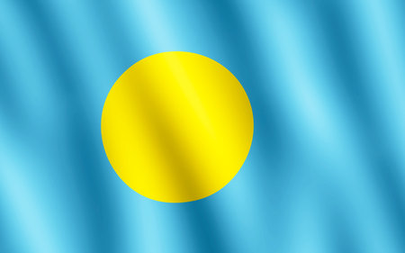 Flag of Palau waving in the wind giving an undulating texture of folds in the fabric. The Image is in the official ratio of the flag - 5:8.の写真素材