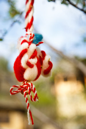 Martenitsa, traditional Bulgarian symbol give away with wishes for health and welfare.の写真素材