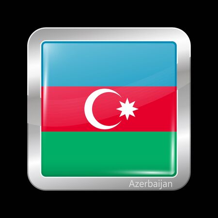 Flag of Azerbaijan. Metalic Icon Square Shape. This is File from the Collection Flags of Asiaのイラスト素材