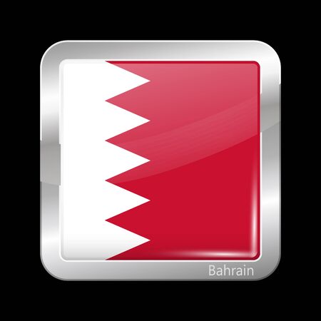 Flag of Bahrain. Metalic Icon Square Shape. This is File from the Collection Flags of Asiaのイラスト素材