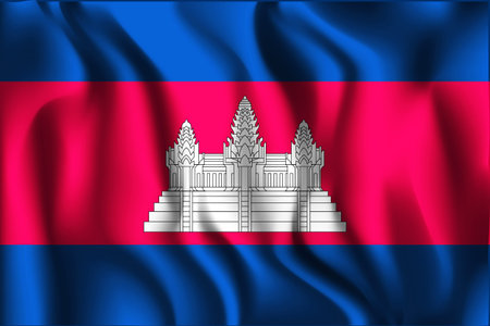 Flag of Cambodia. Rectangular Shape Icon with Wavy Effectのイラスト素材