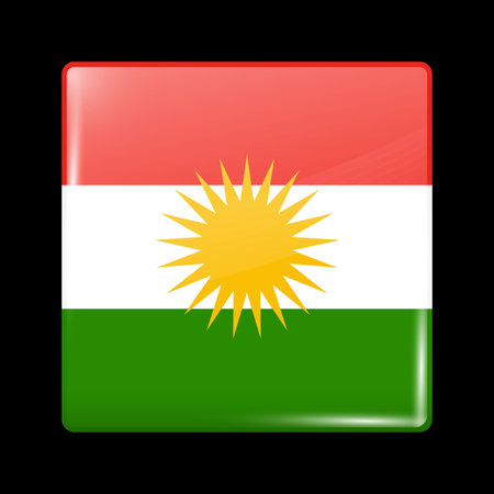 Flag of Kurdistan.  Glassy Icon Square Shape. This is File from the Collection Flags of Asiaのイラスト素材