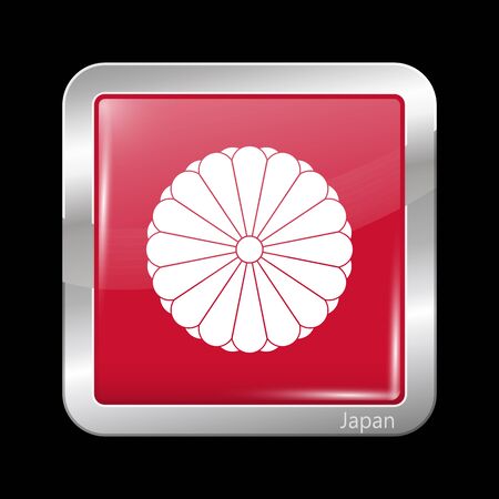 Flag of Japan. Metallic Icon Square Shape. This is File from the Collection Flags of Asiaのイラスト素材