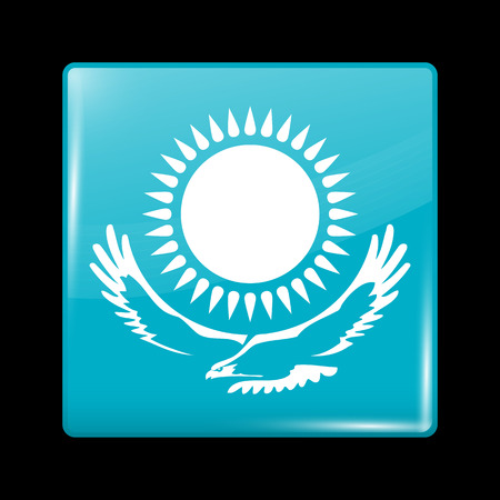 Kazakhstan Variant Flag. Glassy Icon Square Shape. This is File from the Collection Flags of Asiaのイラスト素材
